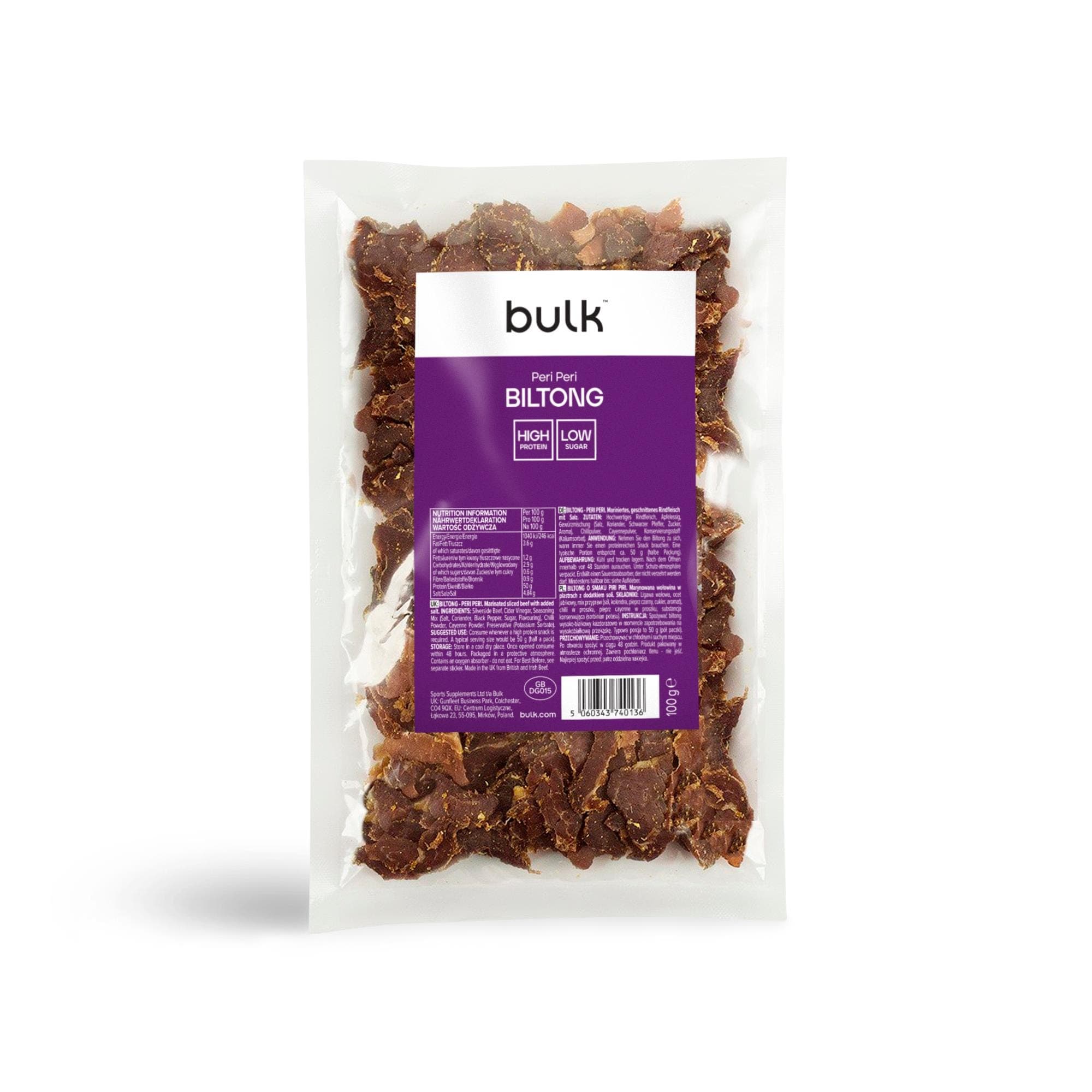 Bulk High Protein Biltong Peri Peri 100g by Bulk