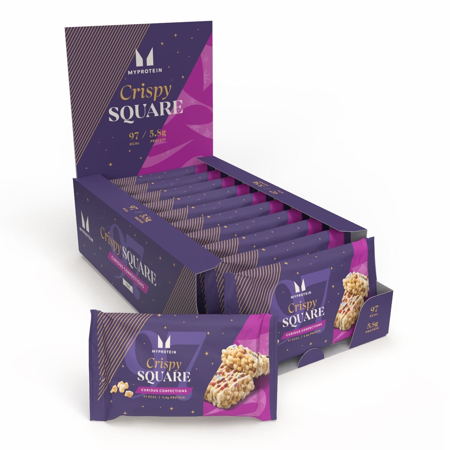 MyProtein Crispy Square Protein Snack Curious Confections 10 Bars by MyProtein