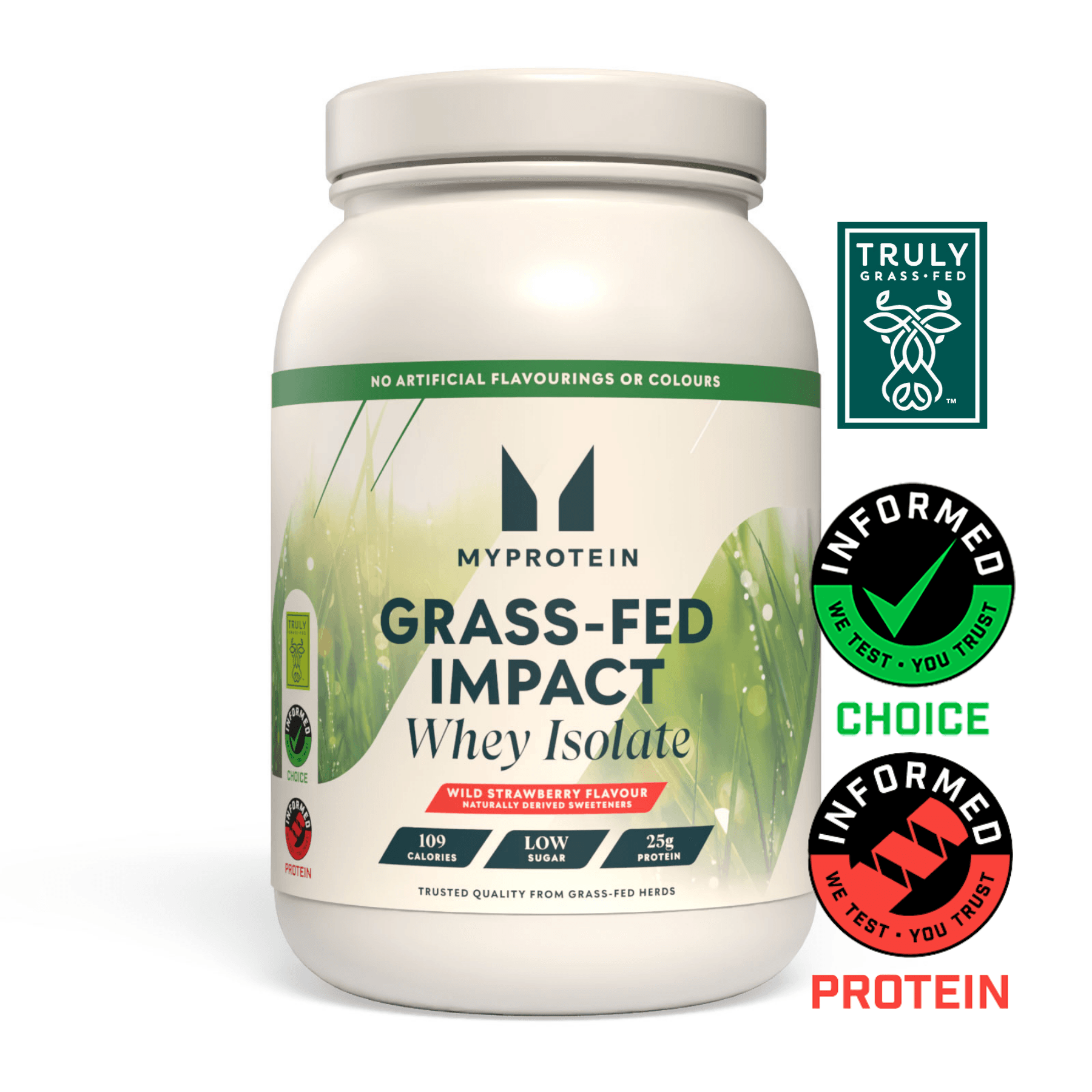 MyProtein Impact Whey Isolate Wild Strawberry (Grass Fed, Naturally Sweetened) 1kg by MyProtein